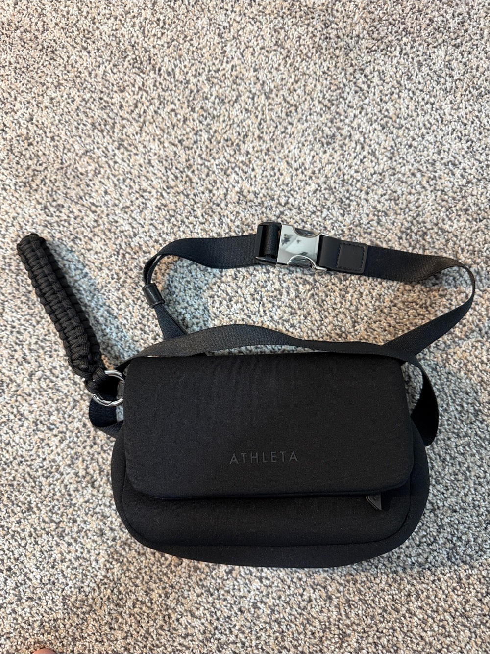 Athleta Black Neoprene Belt Bag & Clutch with Webbing Strap